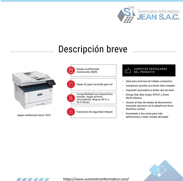 Impresora Multifuncional Laser Xerox B315 dni 40ppm Wi-Fi Mono - Imagen 2