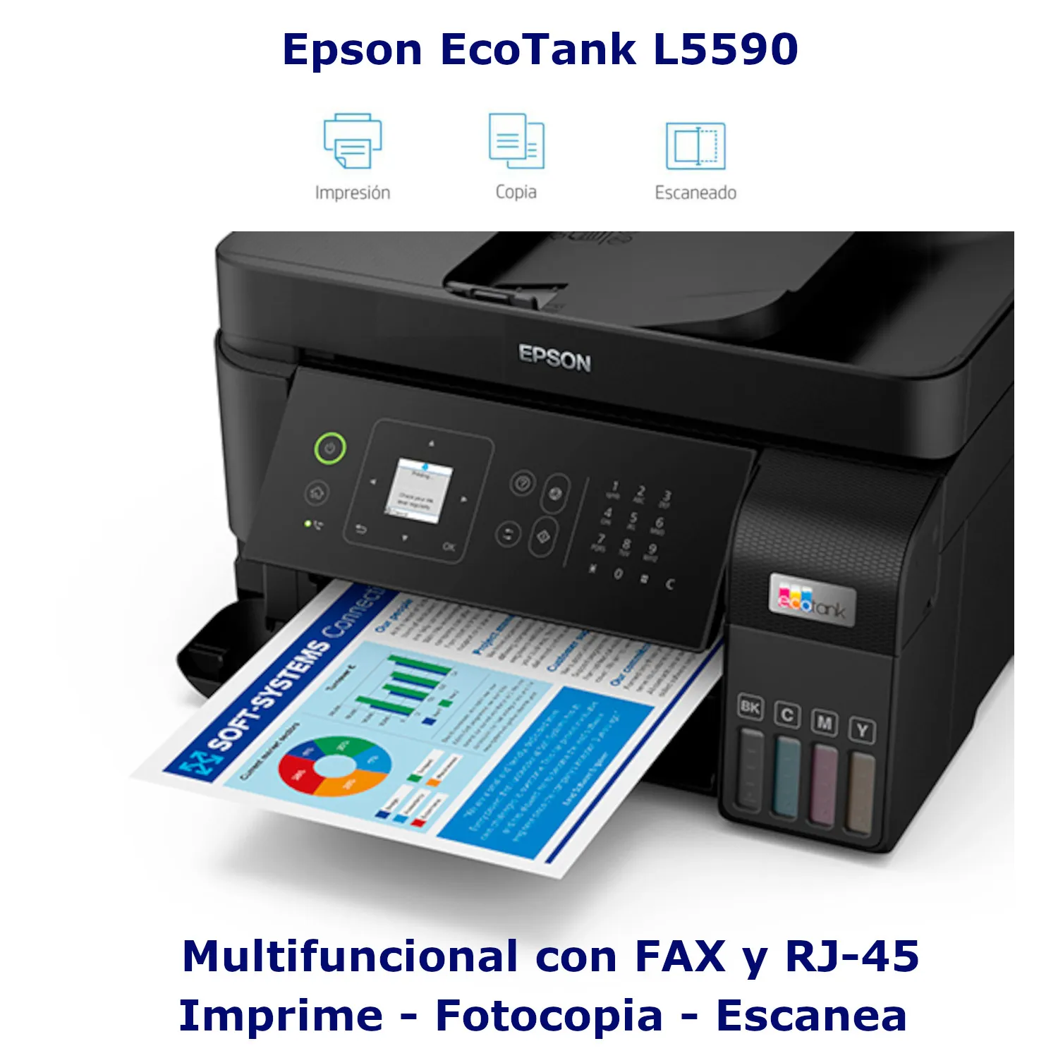 IMPRESORA EPSON MULTIFUNCIONAL L5590, C/ TANQUE IMPRIME ESCANEA FOTOCOPIA FAX WIFI ( C11CK57301) - Imagen 4