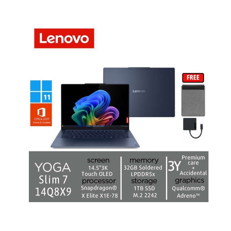 Notebook LENOVO Yoga Slim 7 14.5" 3K ,QUALCOMM SNAPDRAGON X ELITE 3.4GHz 32GB LPDDR5x-8448