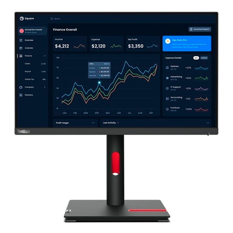 Monitor Lenovo ThinkVision T23i-30, 23" 1920x1080 WLED IPS HDMI/DP/VGA Color Raven Black - Imagen 2