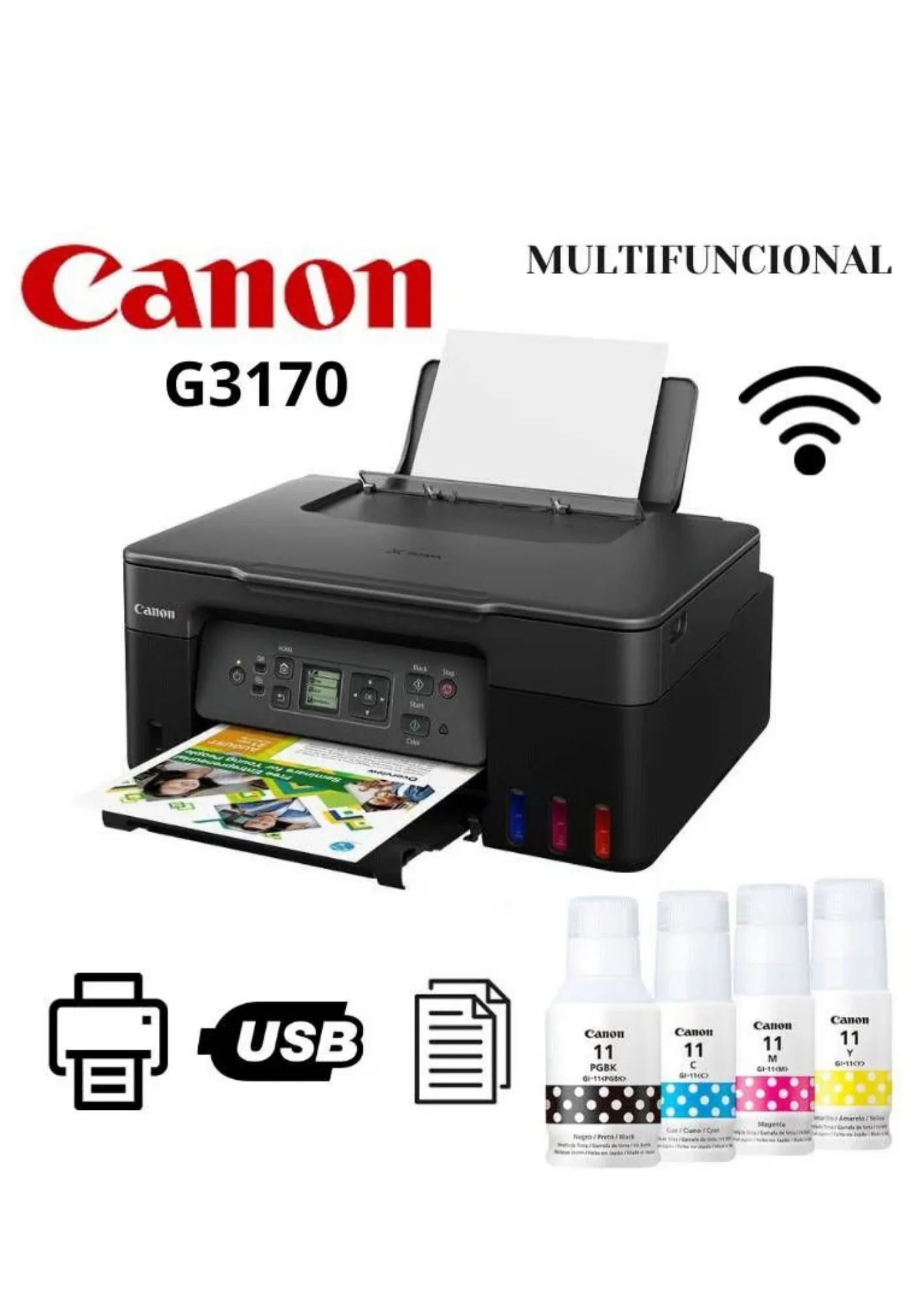 Impresora Canon Pixma G3170 Multifuncional de Sistema Continuo USB Wifi - Imagen 5