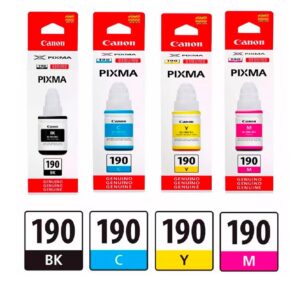 Kit de 4 Tintas Canon GI-190 (Negro, Cian, Magenta, Amarillo)