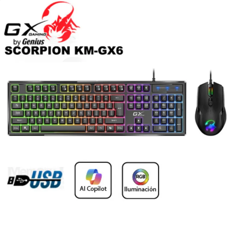 TECLADO GENIUS + MOUSE GX SCORPION KM-GX6 AI COPILOT GAMING RGB 19 TECLAS ANTI-GHOSTING 3200DPI BLACK